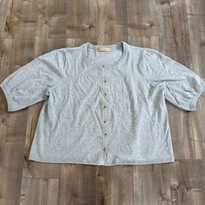 Motto Button Front Cardigan Half Sleeve Gray Women 2XL Soft